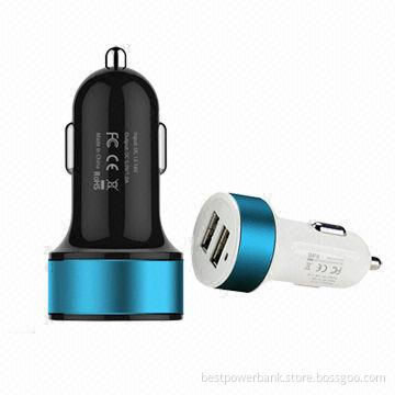 Best Sell Dual USB Car Chargers, Made of ABS and Aluminum Materials, 12 to 28V DC Input